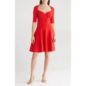 Ted Baker Milly Size 2 Red Sweetheart Ribbed Sweater Skater Dress NEW
